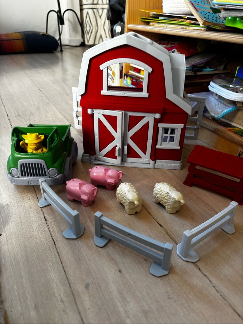Green Toys Classic Red Barn Playset with Green Truck and Animal Figures